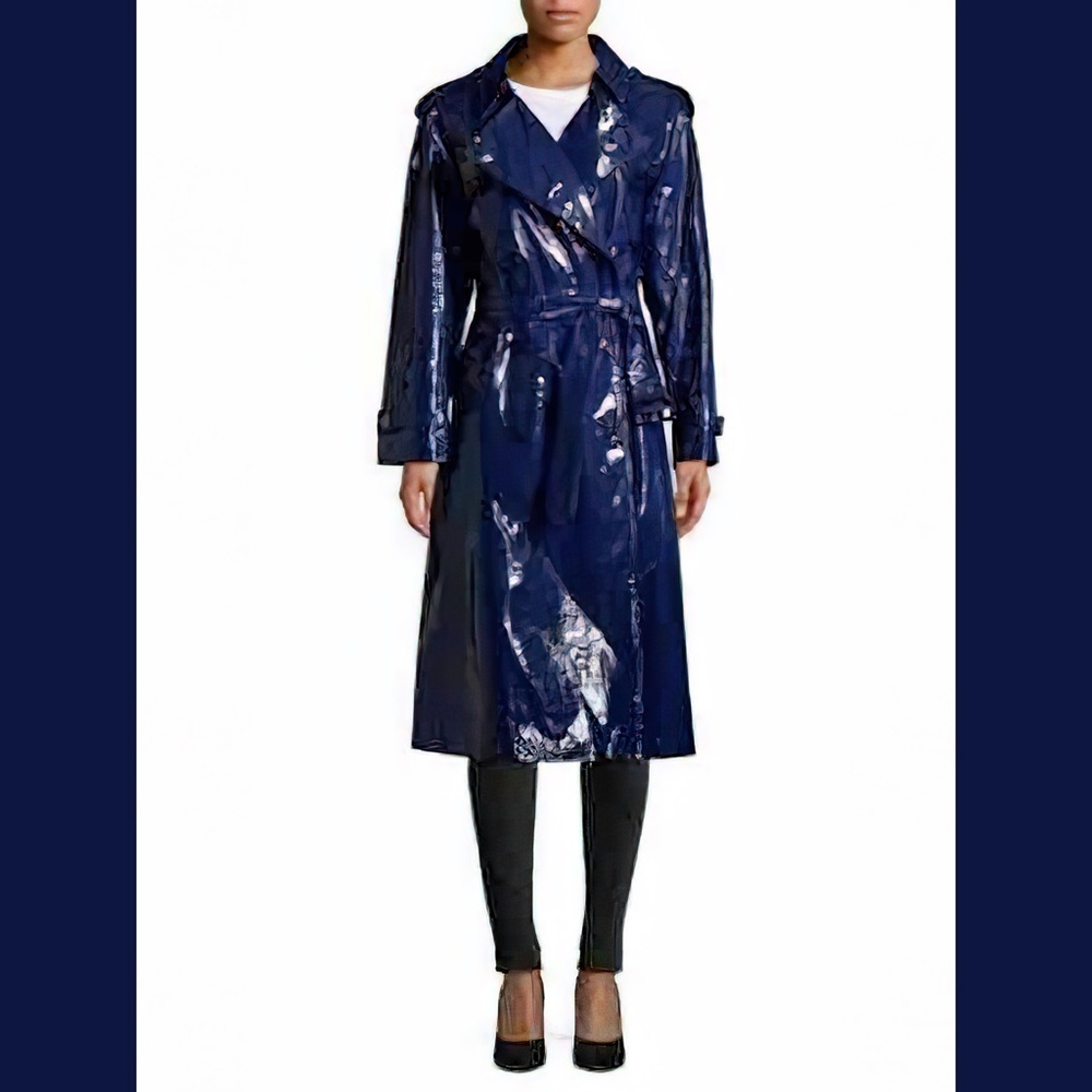 $2,350 BURBERRY Eastheath Laminated Patent Blue Trench Rain Coat 6 US / 8 UK